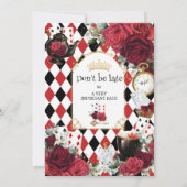 Rode Rozen Bloemen Alice in Wonderland Quinceañera Save The Date (Achterkant)