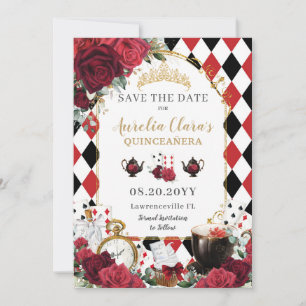 Rode Rozen Bloemen Alice in Wonderland Quinceañera Save The Date