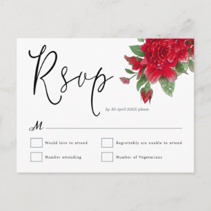 Rode Rozen Bloemen Blad Script Bruiloft RSVP Briefkaart