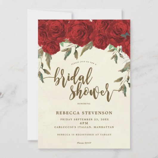 Rode Rozen Bloemen Bruids Douche Uitnodiging (Voorkant)