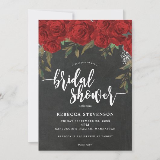 Rode Rozen Bloemen Bruids Douche Uitnodiging Krijt (Voorkant)