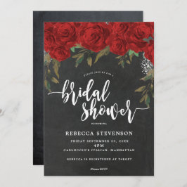 Rode Rozen Bloemen Bruids Douche Uitnodiging Krijt