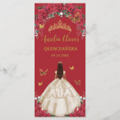 Rode Rozen Bloemen Champagne Jurk Quinceañera Menu (Achterkant)