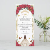 Rode Rozen Bloemen Champagne Jurk Quinceañera Menu (Staand voorkant)
