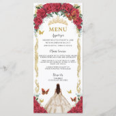 Rode Rozen Bloemen Champagne Jurk Quinceañera Menu (Voorkant)