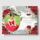 Rode Rozen Bloemen Charro Boots Quinceanera Foto Gastenboek (Voorkant)