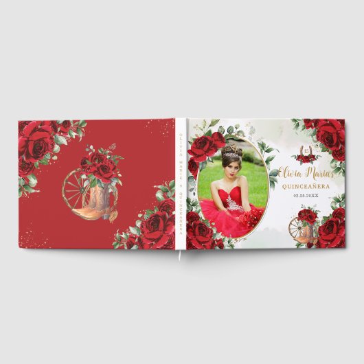 Rode Rozen Bloemen Charro Boots Quinceanera Foto Gastenboek (Volledig)
