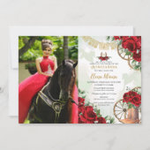 Rode Rozen Bloemen Charro Boots Quinceañera Foto Kaart (Voorkant)