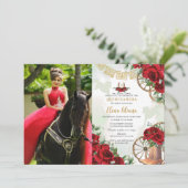 Rode Rozen Bloemen Charro Boots Quinceañera Foto Kaart (Staand voorkant)