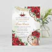 Rode Rozen Bloemen Charro Boots Sweet 16 Quinceañe Kaart (Staand voorkant)