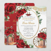 Rode Rozen Bloemen Charro Boots Sweet 16 Quinceañe Kaart (Voorkant / Achterkant)