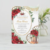 Rode Rozen Bloemen Charro Boots Sweet 16 Quinceañe Kaart (Staand voorkant)