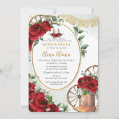 Rode Rozen Bloemen Charro Boots Sweet 16 Quinceañe Kaart (Voorkant)