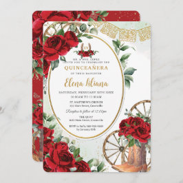 Rode Rozen Bloemen Charro Boots Sweet 16 Quinceañe Kaart