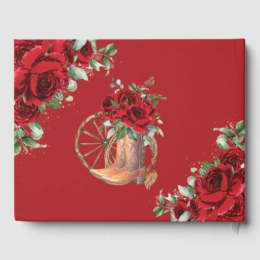 Rode Rozen Bloemen Charro Cowboy laarzen Quinceane Gastenboek (Achterkant)