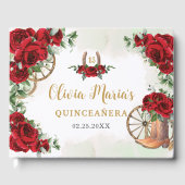 Rode Rozen Bloemen Charro Cowboy laarzen Quinceane Gastenboek (Voorkant)