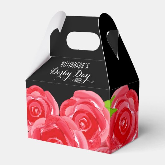 Rode Rozen Bloemen Derby Gable Stijl Bedankdoosjes (Voorkant Zijde)