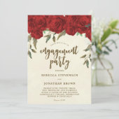 Rode Rozen Bloemen Engagement Party Uitnodiging (Staand voorkant)