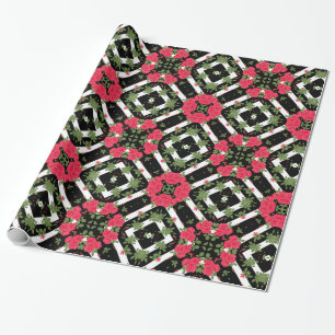 Rode rozen bloemen floreren kaleidoscopisch zwart  cadeaupapier