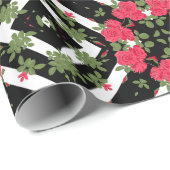 Rode rozen bloemen floreren kaleidoscopisch zwart  cadeaupapier (Rol Hoek)