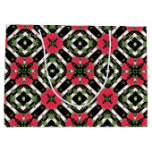 Rode rozen bloemen floreren kaleidoscopisch zwart groot cadeauzakje (Achterkant)