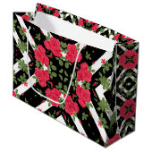 Rode rozen bloemen floreren kaleidoscopisch zwart groot cadeauzakje (Voorkant Gekanteld)