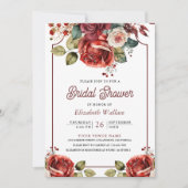 Rode Rozen Bloemen Foto QR Code Bruidsdouche Kaart (Voorkant)