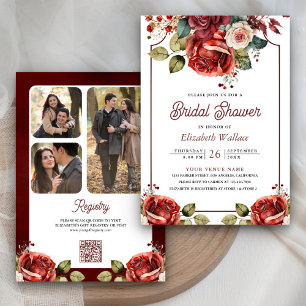 Rode Rozen Bloemen Foto QR Code Bruidsdouche Kaart