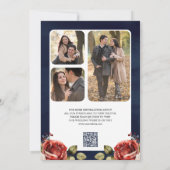Rode Rozen Bloemen Foto QR Code Marineblauw Huweli Save The Date (Achterkant)