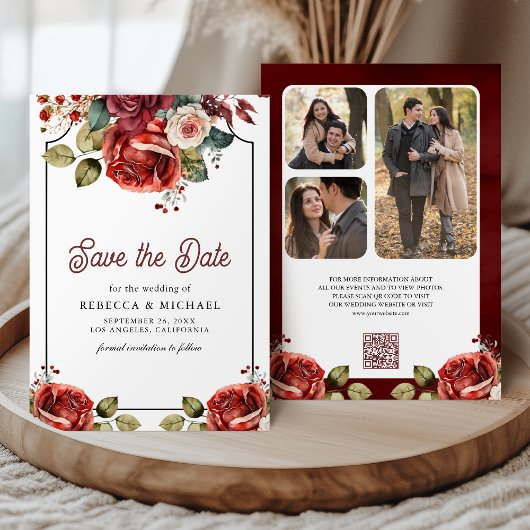 Rode Rozen Bloemen Foto QR Code Trouwen Save The Date