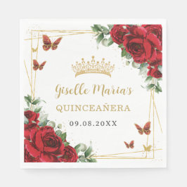 Rode Rozen Bloemen Gouden Vlinders Quinceañera Servet