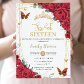 Rode Rozen Bloemen Gouden Vlinders Sweet Sixteen Kaart