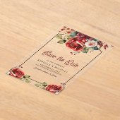 Rode Rozen Bloemen Huwelijk Save the Date Acryl Uitnodigingen (Laagn)