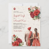 Rode Rozen Bloemen Indiaas Punjabi Sikh Bruiloft Kaart (Voorkant)