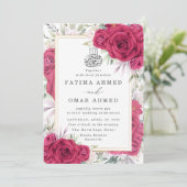 Rode Rozen Bloemen Islamitische Moslim Bruiloft Kaart (Staand voorkant)