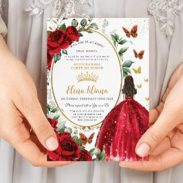 Rode Rozen Bloemen Jurk Quinceañera Dama Aanvraag Kaart