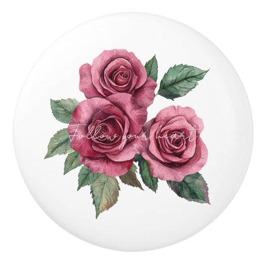 Rode Rozen Bloemen Keramische Knop (Voorkant)
