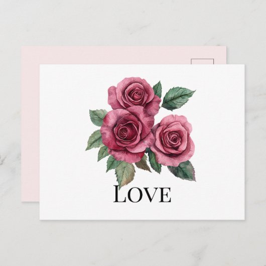 Rode Rozen Bloemen Liefde Briefkaart (Voorkant / Achterkant)