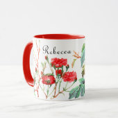 Rode Rozen Bloemen Monogrammed Naam Mok (Voorkant links)