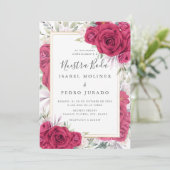 Rode Rozen Bloemen Nuestra Boda Spaanse bruiloft Kaart (Staand voorkant)