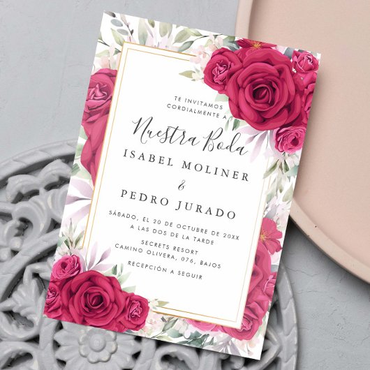 Rode Rozen Bloemen Nuestra Boda Spaanse bruiloft Kaart