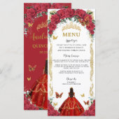 Rode Rozen Bloemen Quinceañera Bruin Prinses Menu (Voorkant / Achterkant)
