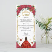 Rode Rozen Bloemen Quinceañera Bruin Prinses Menu (Staand voorkant)
