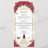 Rode Rozen Bloemen Quinceañera Witte Jurk Menu (Voorkant)