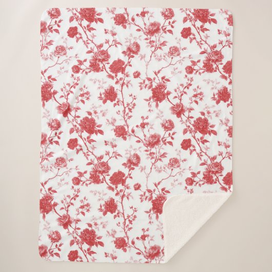 Rode Rozen Bloemen Sherpa Deken (Voorkant)