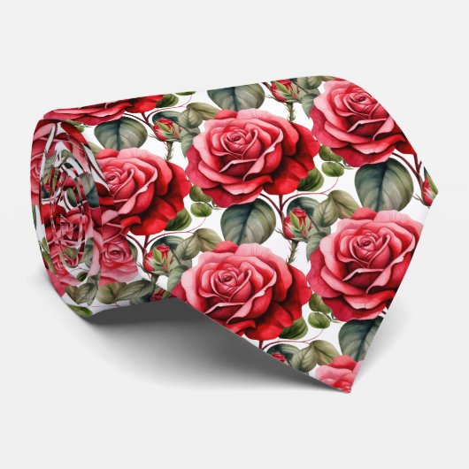 Rode Rozen Bloemen Stropdas (Onderdeel van Set) RE (Opgerold)