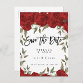 Rode Rozen Bloemen Trouwen Bewaar de datumkaart Aankondigingskaart (Voorkant / Achterkant)
