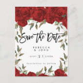 Rode Rozen Bloemen Trouwen Bewaar de datumkaart Aankondigingskaart (Voorkant)