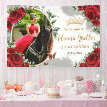Rode Rozen Bloemen Vlinders Quinceañera Foto