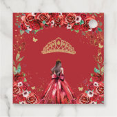 Rode Rozen Bloemen Vlinders Quinceañera Prinses Bedankjes Labels (Achterkant)